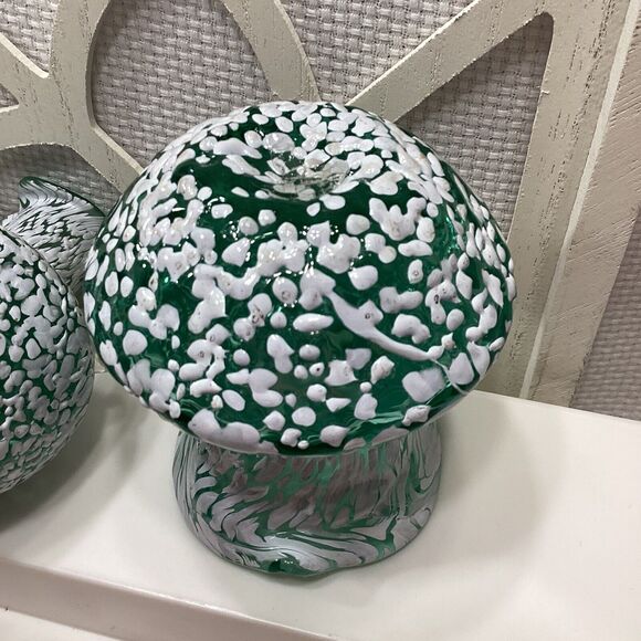 Art Pilgrim Glass Vase & Mini Pitcher Pair Green White Speckled Clear Handle - Picture 6 of 10